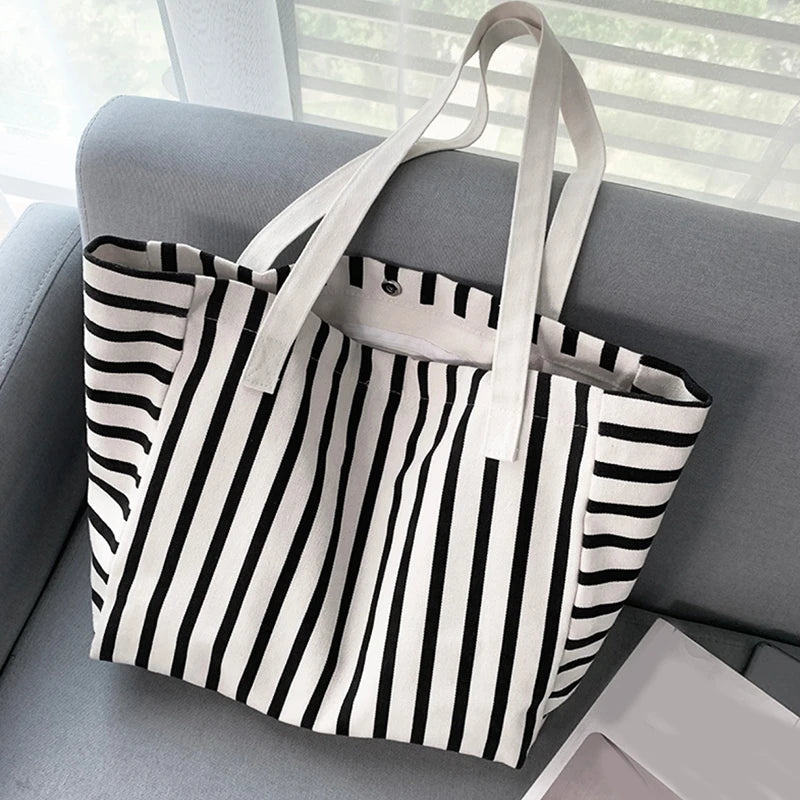 Luxury Striped Canvas Beach Tote
