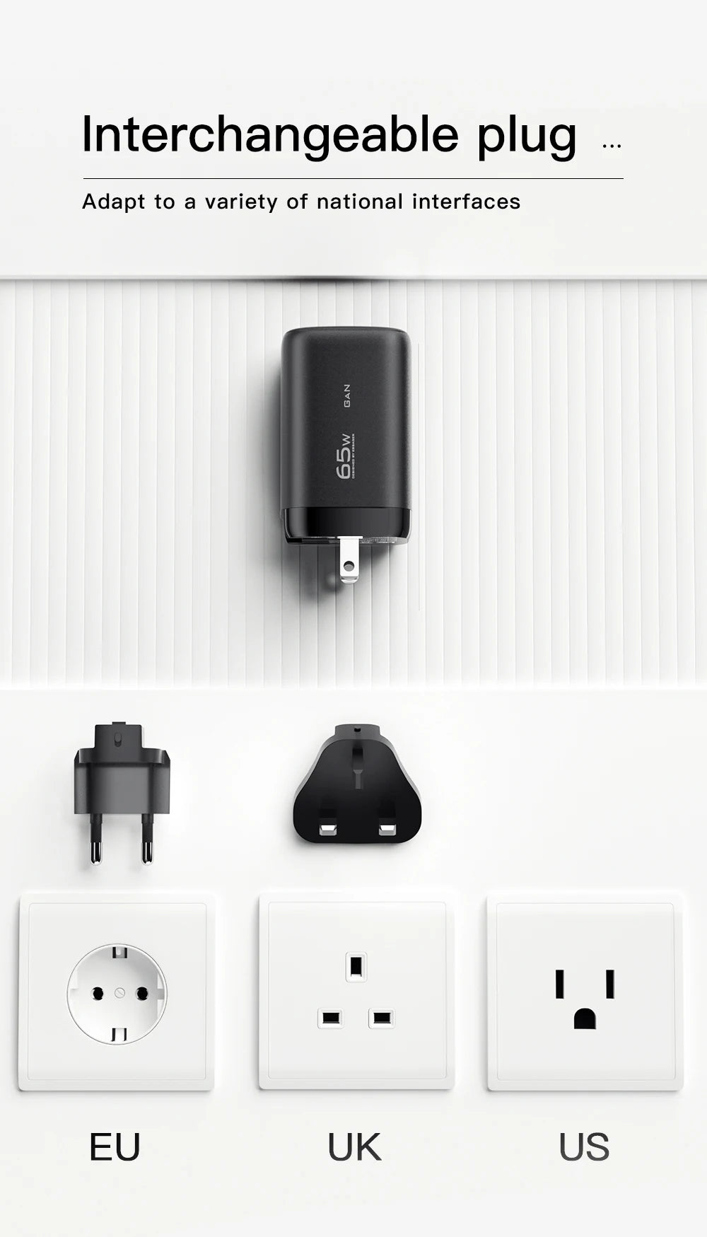 65W GaN Fast Charger - Triple Port USB-C Wall Charger for Laptop & Phone
