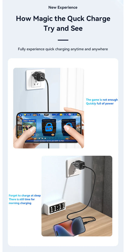 20W GaN Dual Port USB-C Fast Charger for iPhone & Android Devices