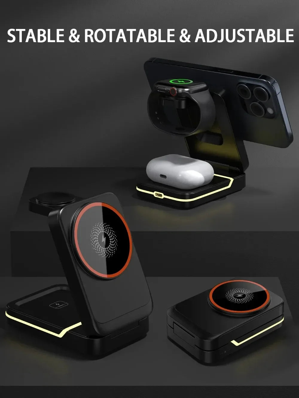 3-in-1 Foldable Magnetic Wireless Charger for iPhone, Apple Watch & AirPods - 8