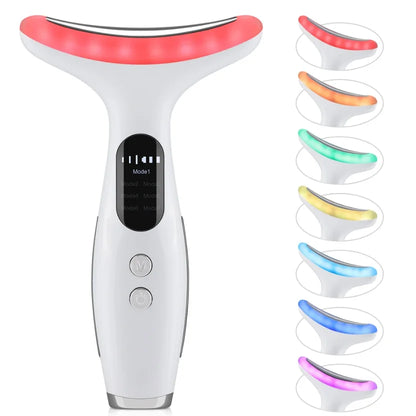 7-Color LED Neck & Face Firming Beauty Device - Microcurrent Skin Tightening Massager
