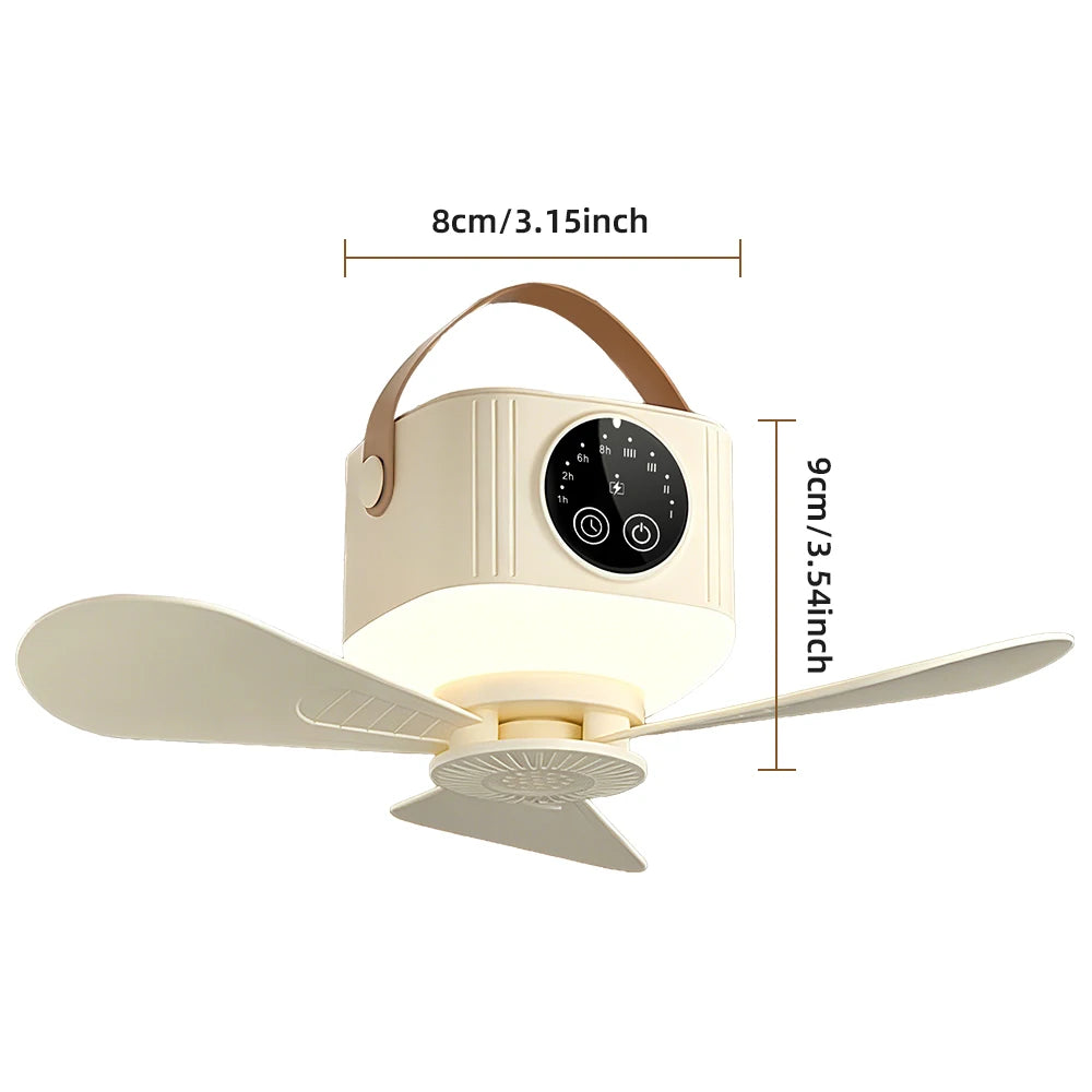 Portable Rechargeable Ceiling Fan with LED Light & Remote Control