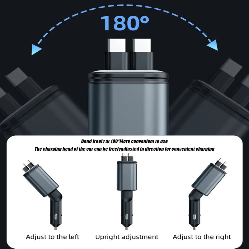 4-in-1 Retractable Car Charger 180W Fast Charging Adapter for All Phones