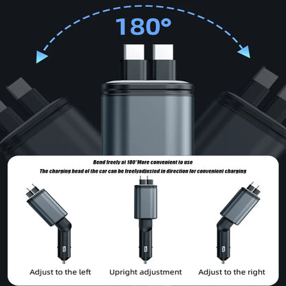 4-in-1 Retractable Car Charger 180W Fast Charging Adapter for All Phones