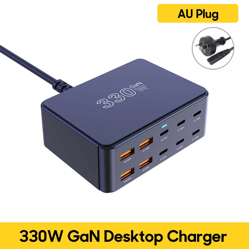 100W GaN Desktop Fast Charging Station - 10-Port USB-C & USB-A Power Hub