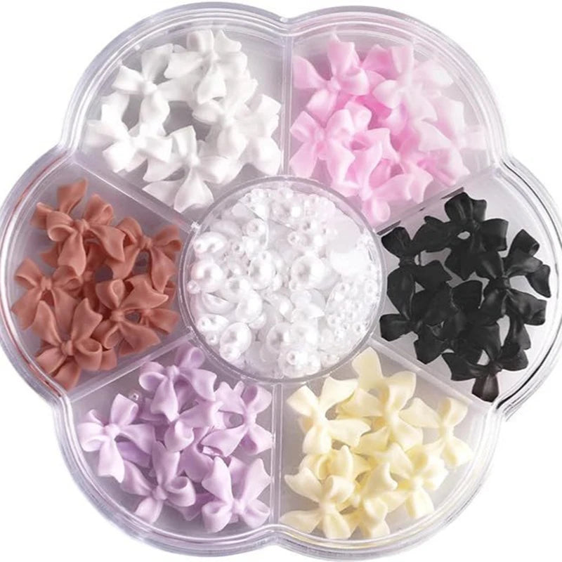3D Mixed Nail Art Decoration Set - Acrylic Bows, Flowers & Pearl Charms