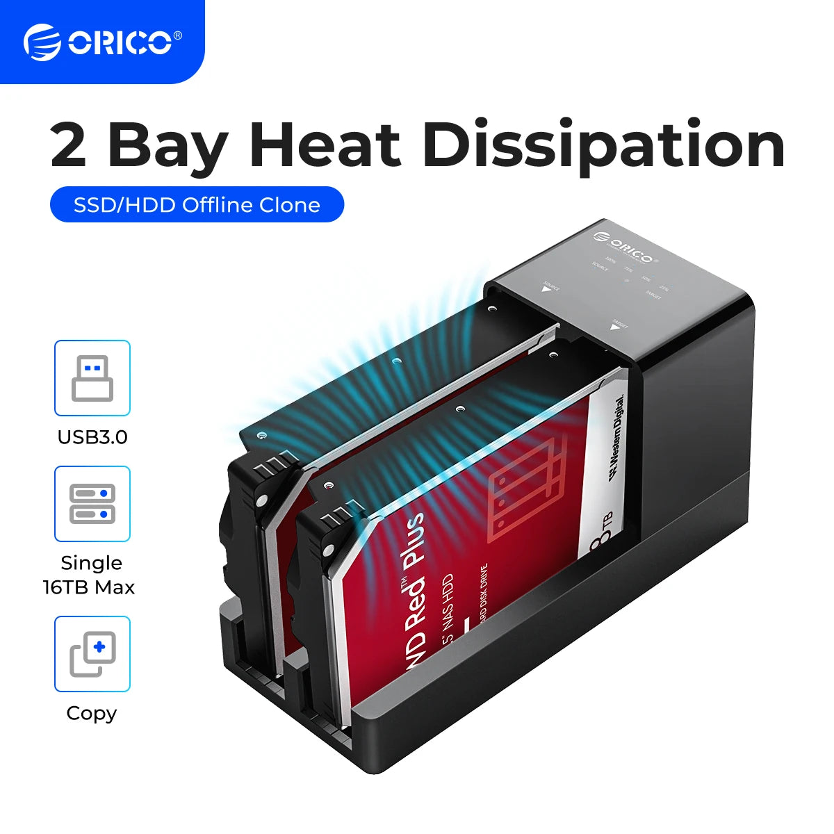 ORICO Dual Bay HDD Docking Station - USB 3.0 Offline Clone for SATA SSD - 1