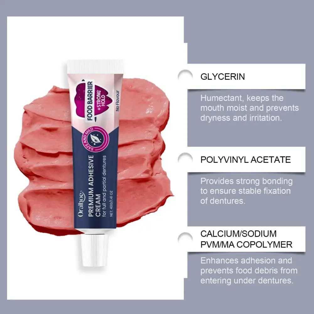 Premium Denture Adhesive Cream - Long Lasting Strong Hold & Food Barrier