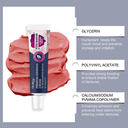Premium Denture Adhesive Cream - Long Lasting Strong Hold & Food Barrier