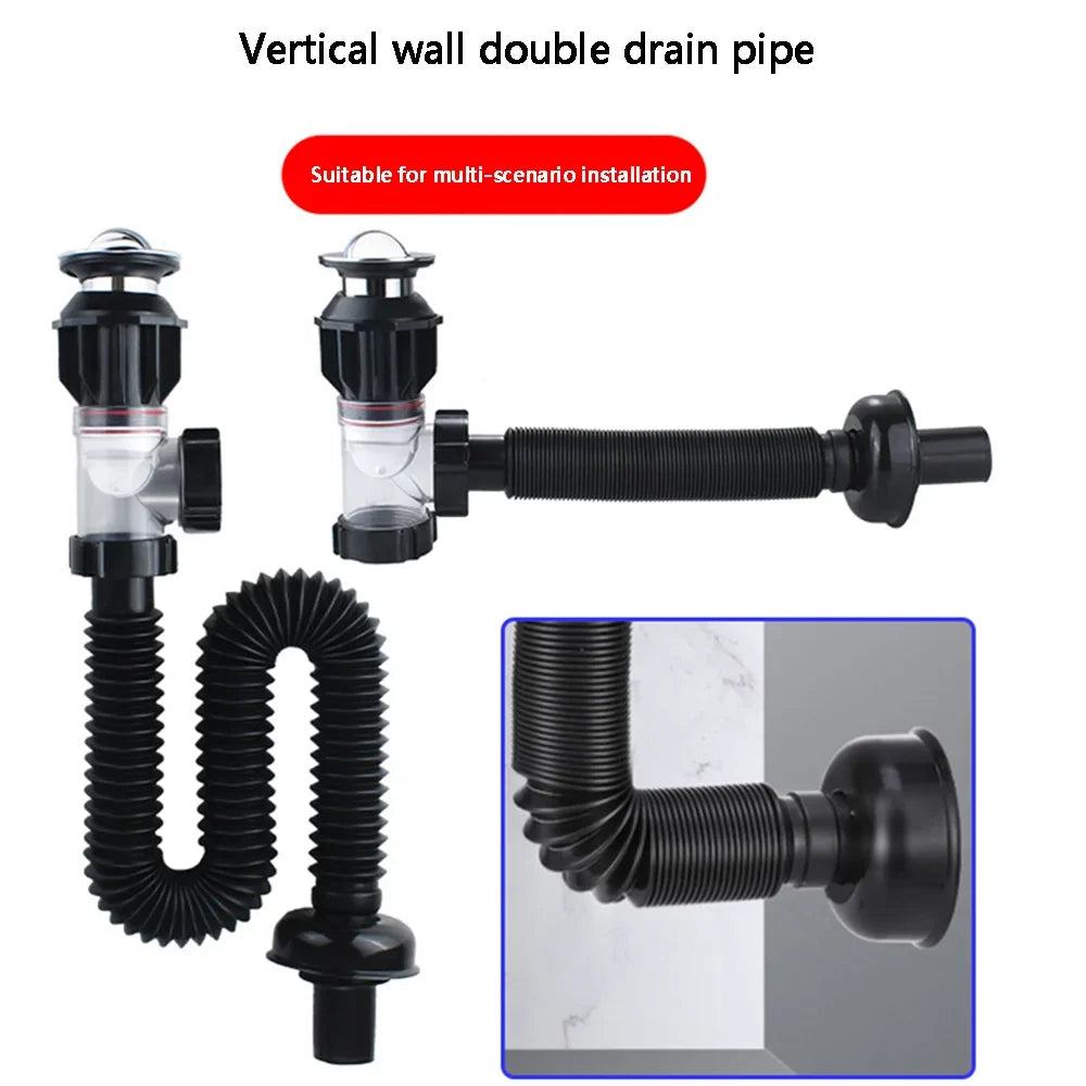 Universal Flexible Sink Drain Pipe - Anti-Odor P-Trap Kit - 3