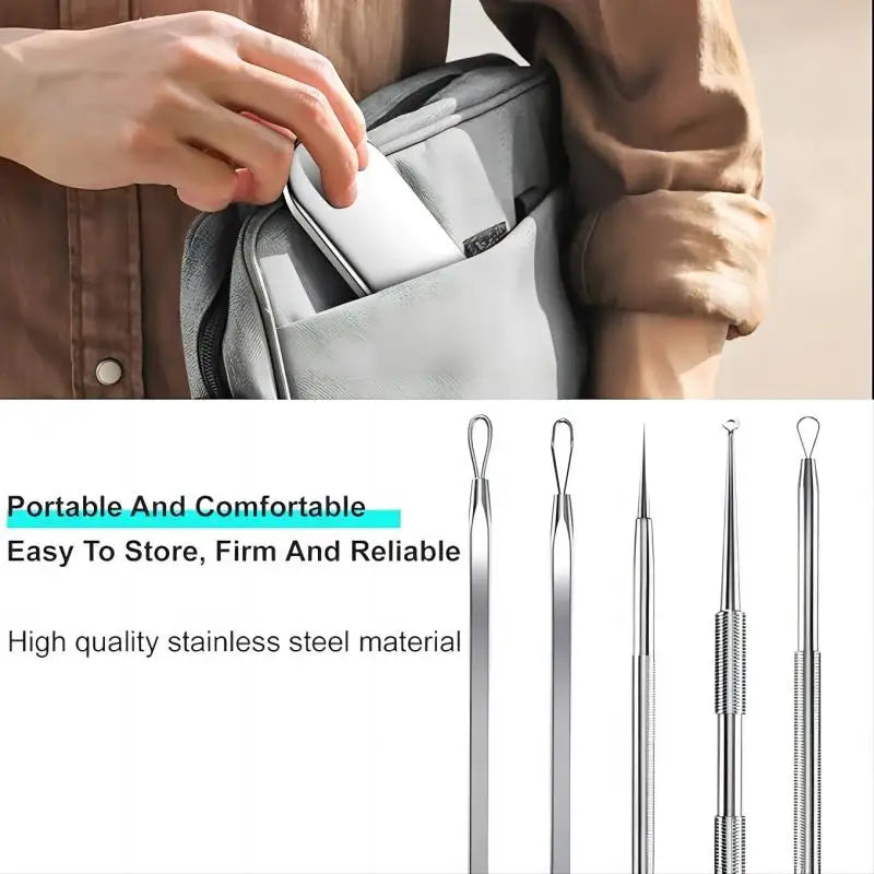Professional Stainless Steel Blackhead Extractor & Pimple Popper Tool Kit - 6