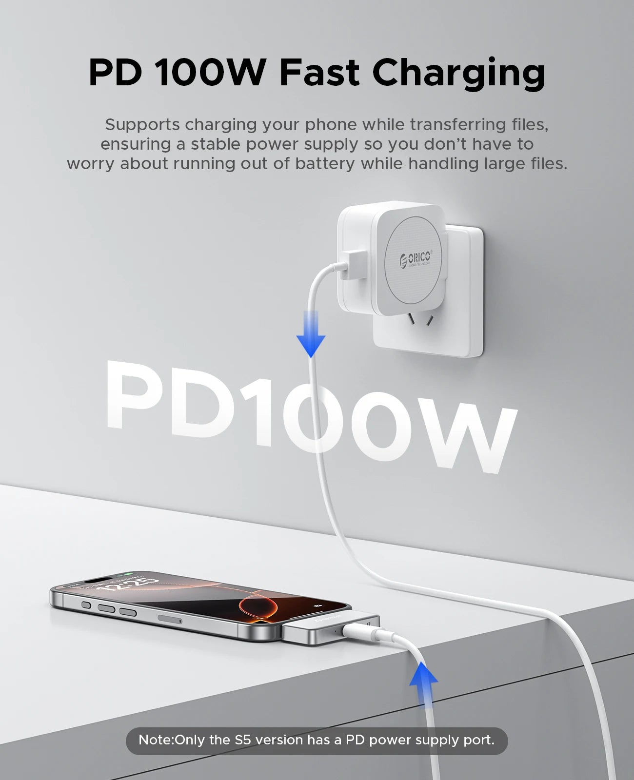 ORICO Mini Portable SSD 256GB - PD 100W Fast Charging for iPhone & Mac - 3