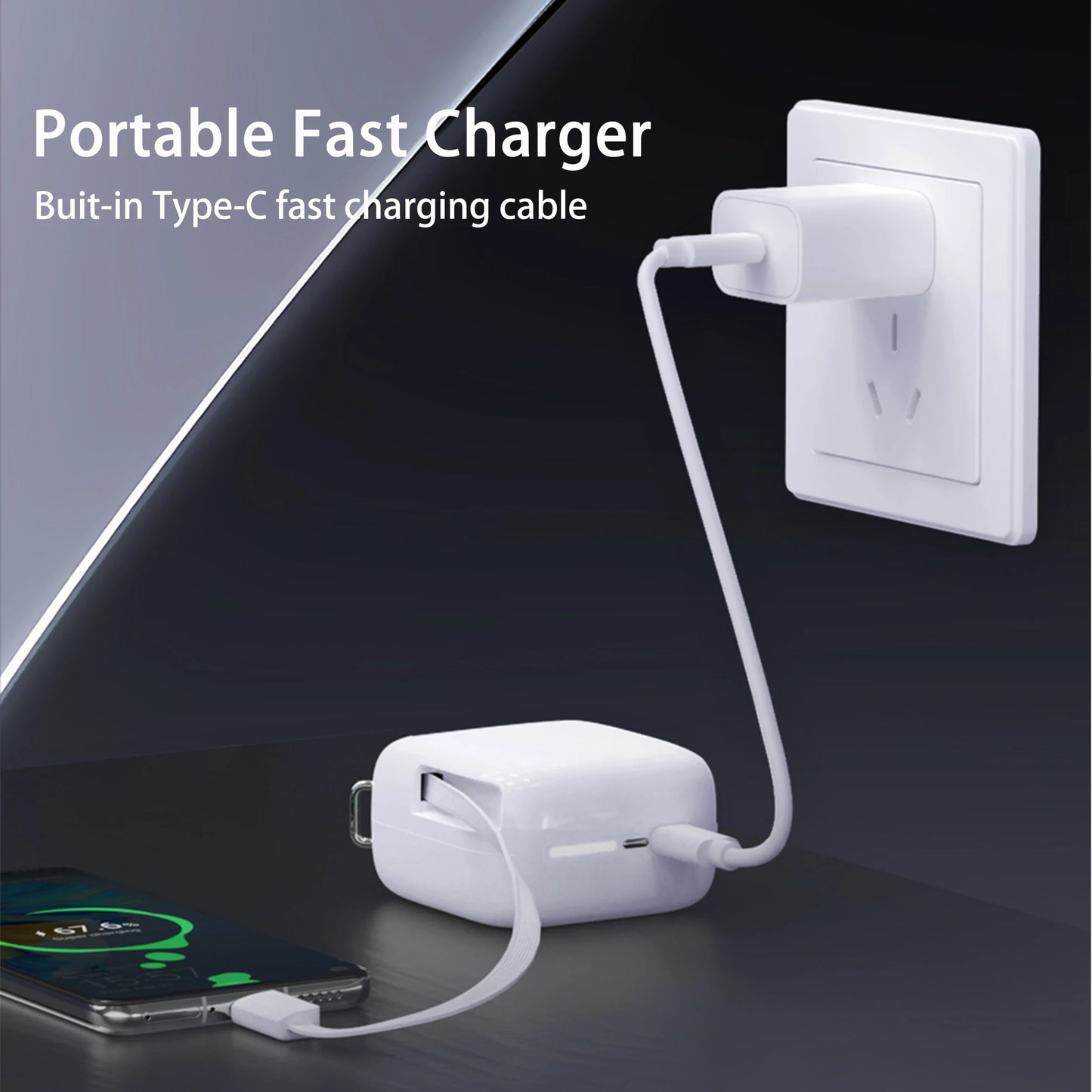 40W Fast Charging 10000mAh Power Bank with Built-in Retractable Cable