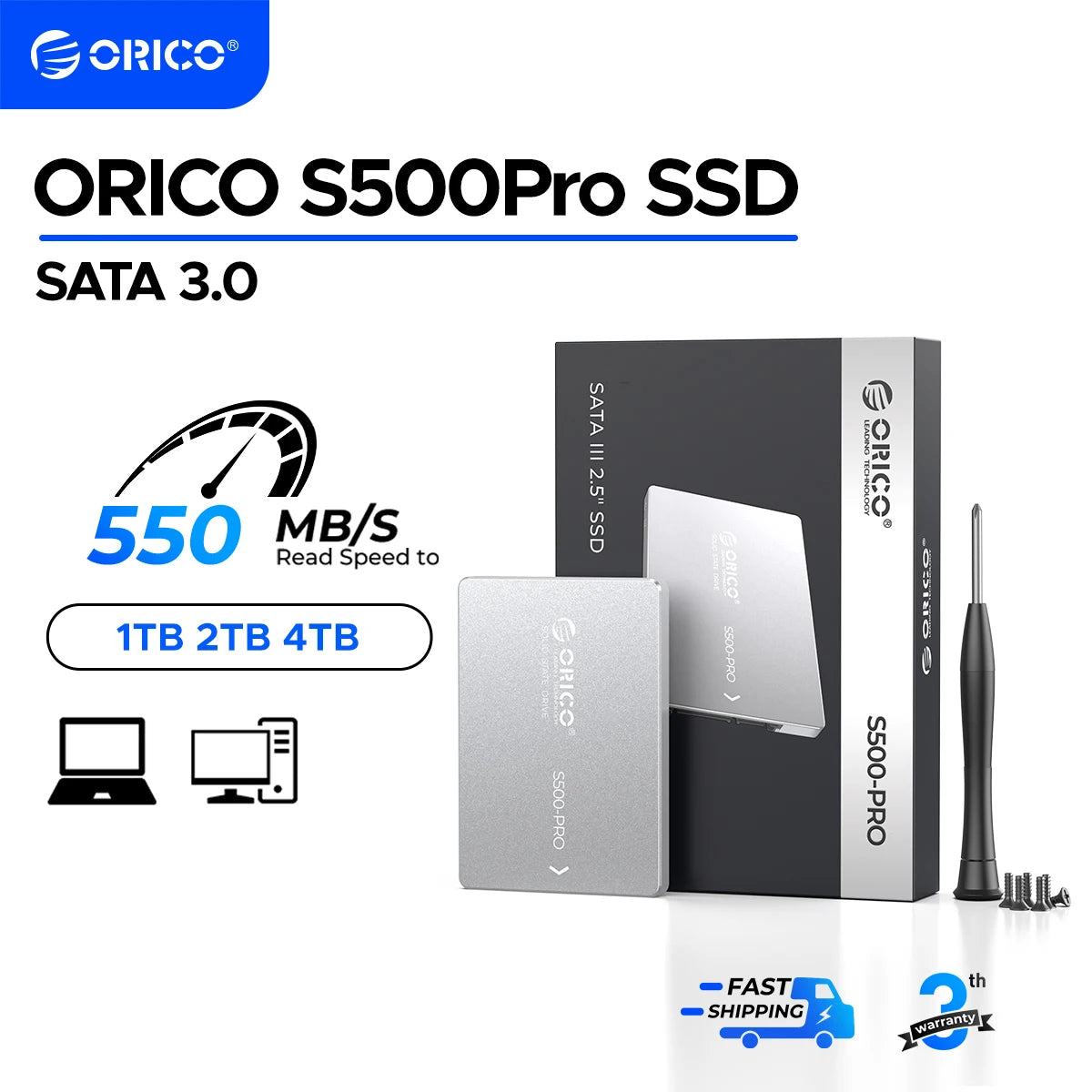 ORICO 2.5" SATA III SSD 1TB 4TB - Fast Aluminum Internal Solid State Drive