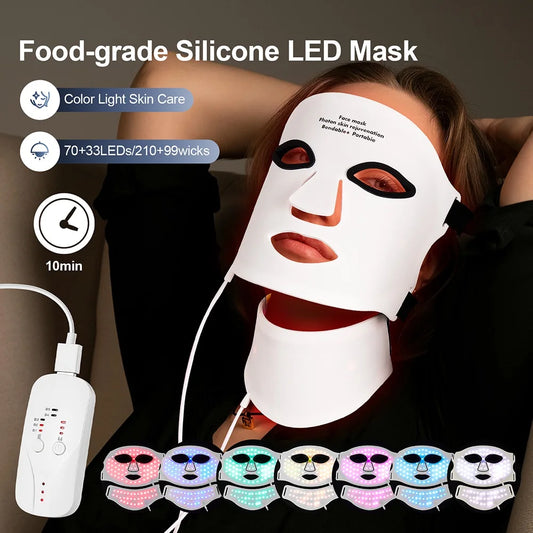 Wireless 7-Color LED Light Therapy Silicone Face & Neck Mask