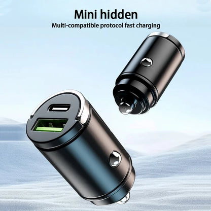 Hidden Mini Fast Car Charger - Dual USB & Type-C Adapter for All Phones