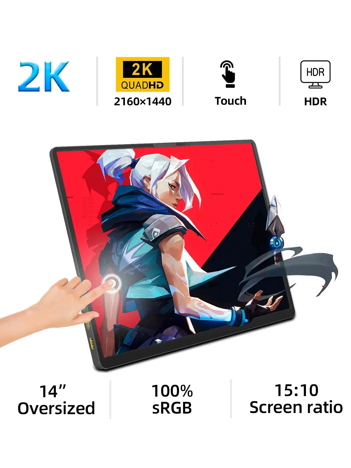 14-Inch 2K Portable Monitor - Ultra HD 60Hz HDR Laptop Display
