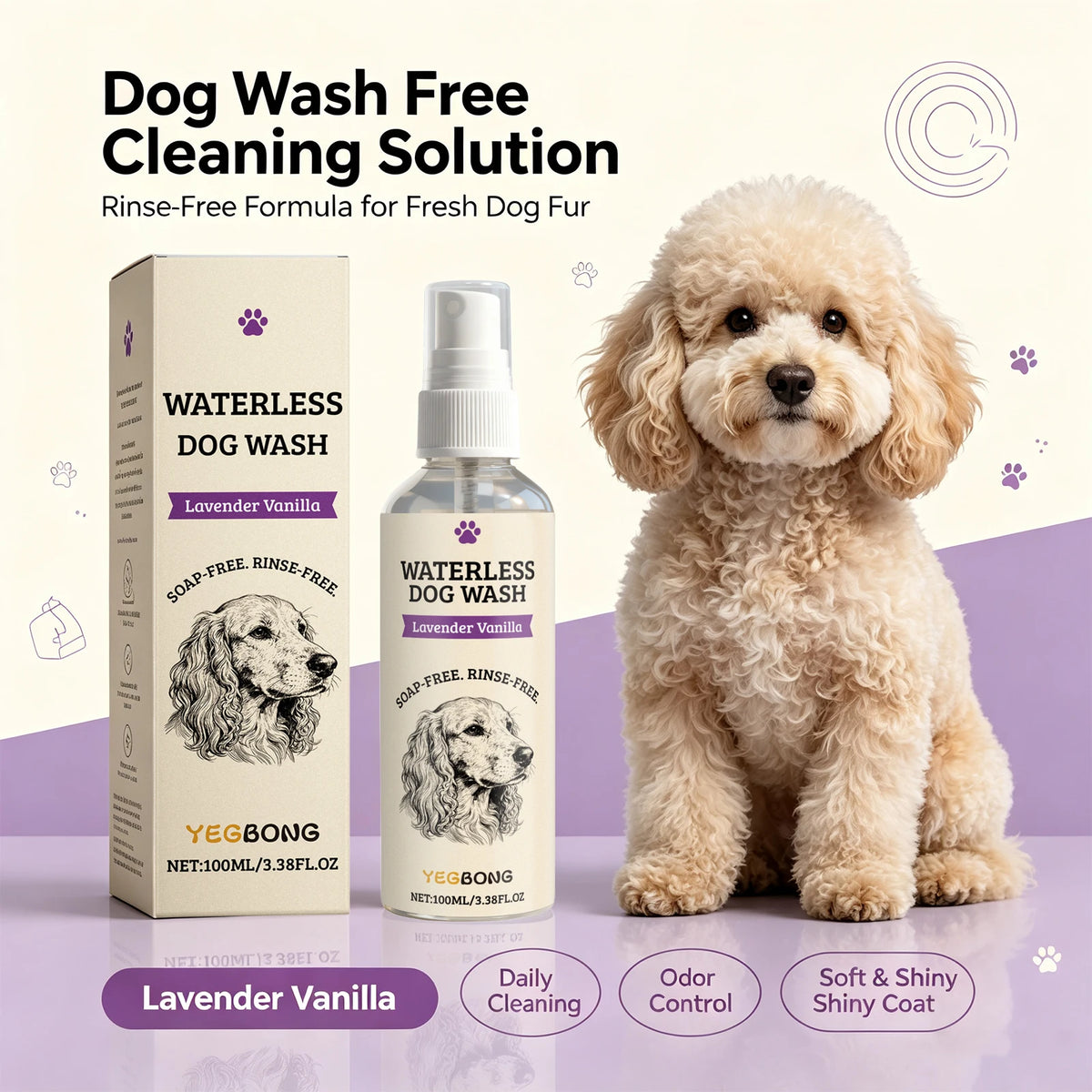 Waterless Dog Wash Foam Shampoo – No-Rinse Deodorizing Cleanser for Dogs