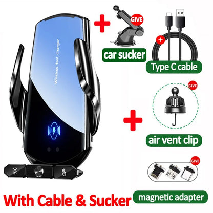 15W Automatic Clamping Car Wireless Charger & Magnetic Phone Mount