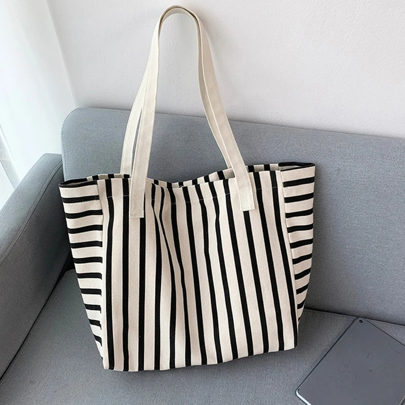Luxury Striped Canvas Beach Tote