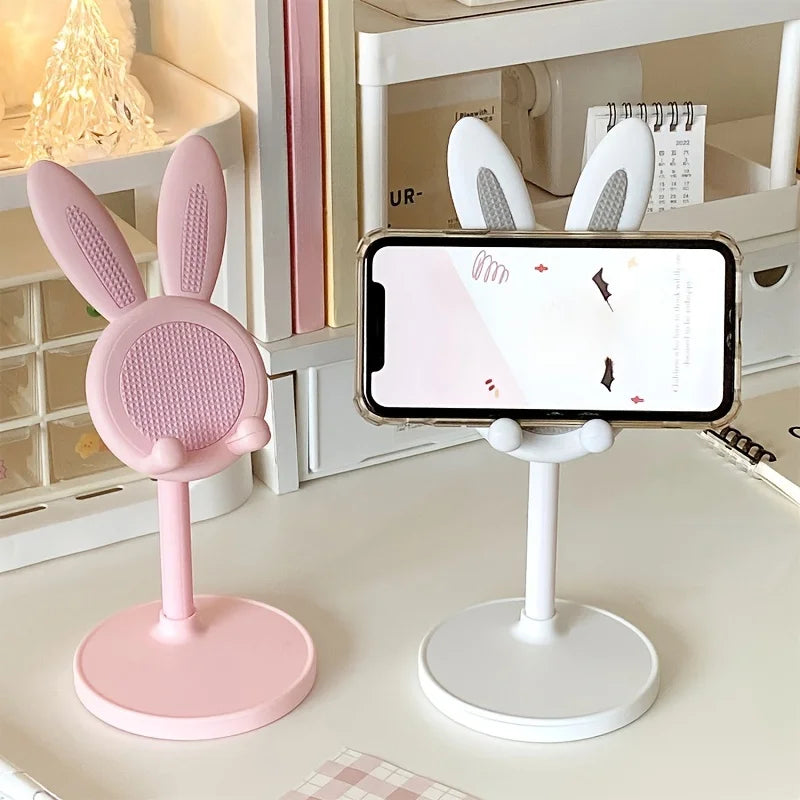 Cute Cartoon Bunny Phone Holder Stand for Desk - Adjustable & Universal Fit