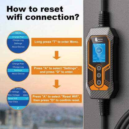 7KW Smart Portable EV Charger Type 1 - Adjustable 32A Level 2 Charging