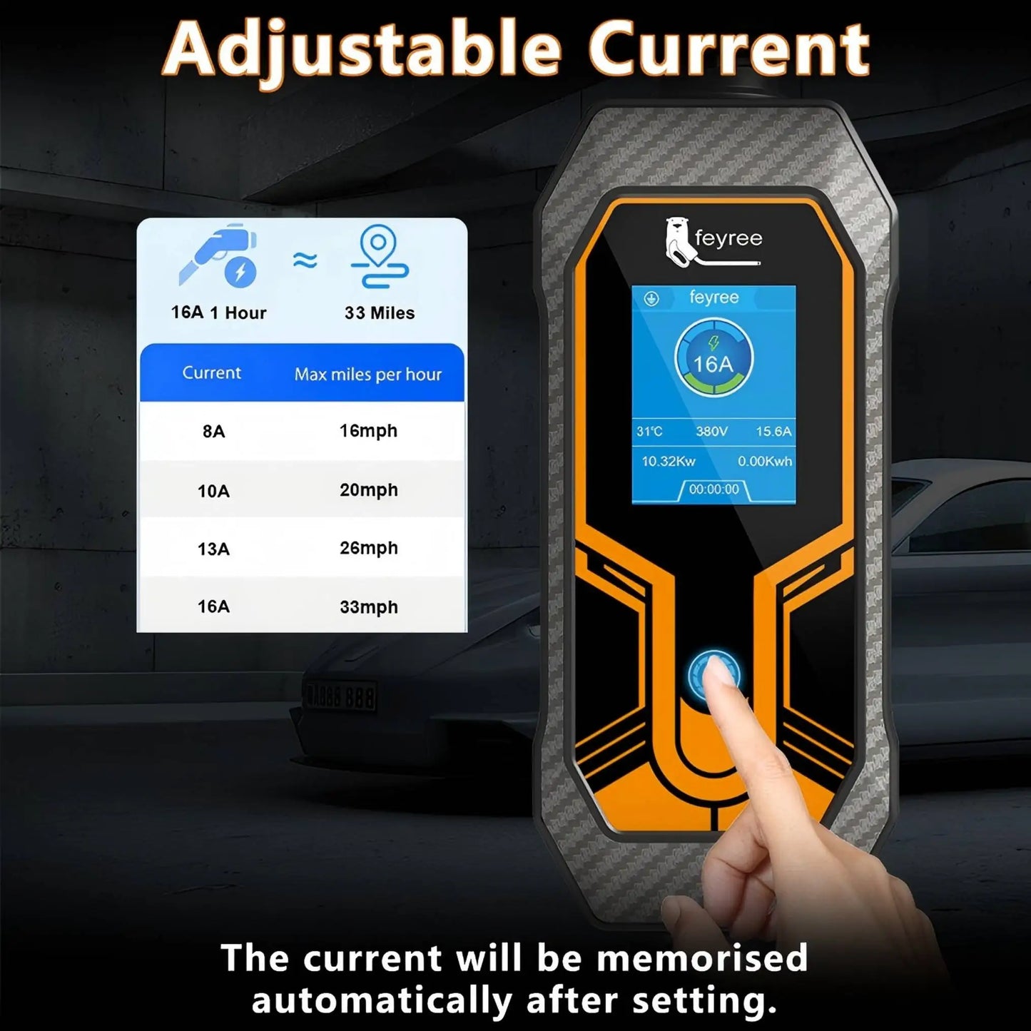 11KW Portable EV Charger Type 2 - Adjustable 16A Electric Car Charging Box