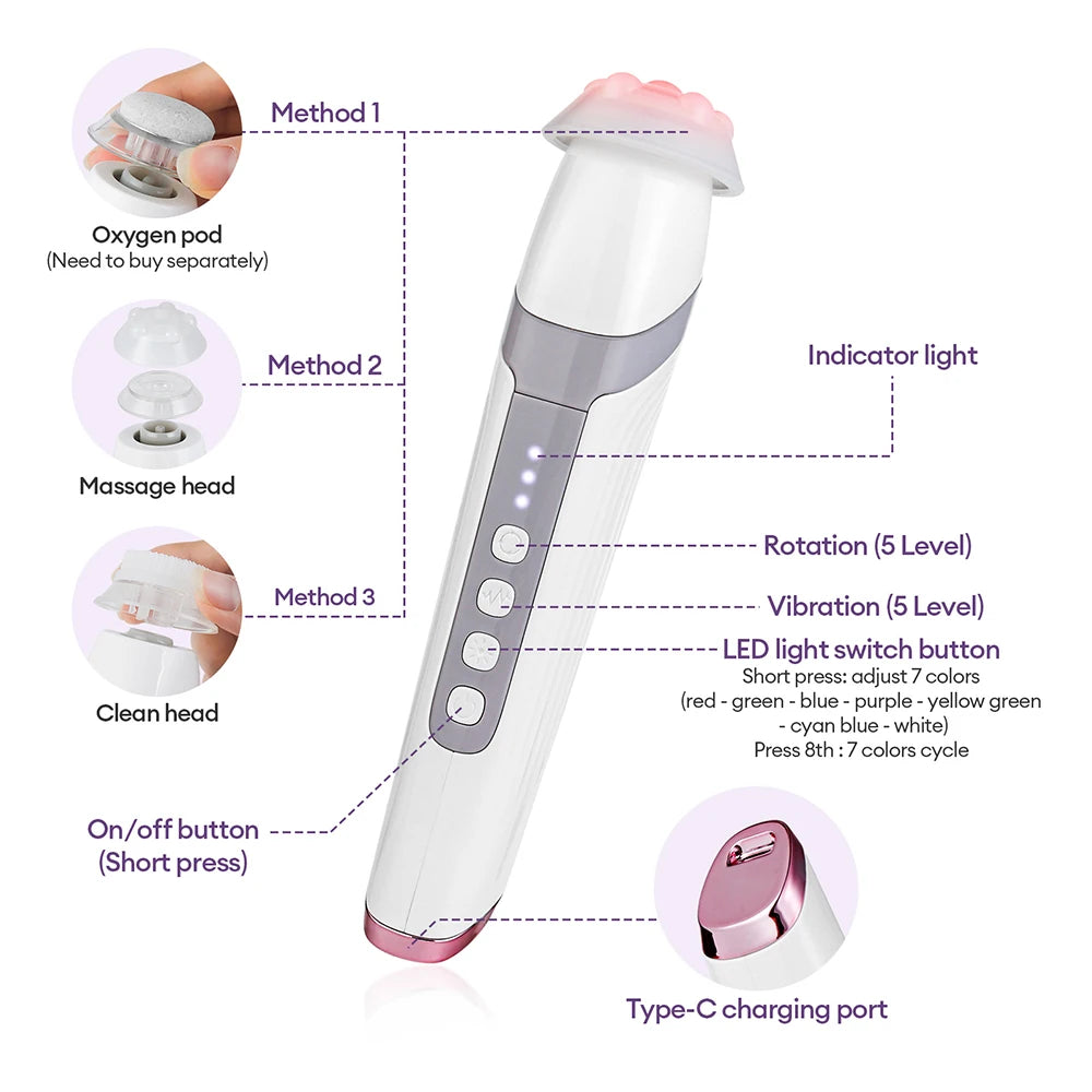 CO2 Oxygen Bubble Facial Machine - Portable LED Light Therapy Deep Cleansing Face Massager