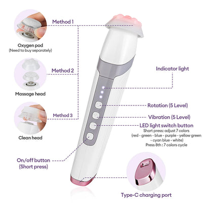 CO2 Oxygen Bubble Facial Machine - Portable LED Light Therapy Deep Cleansing Face Massager