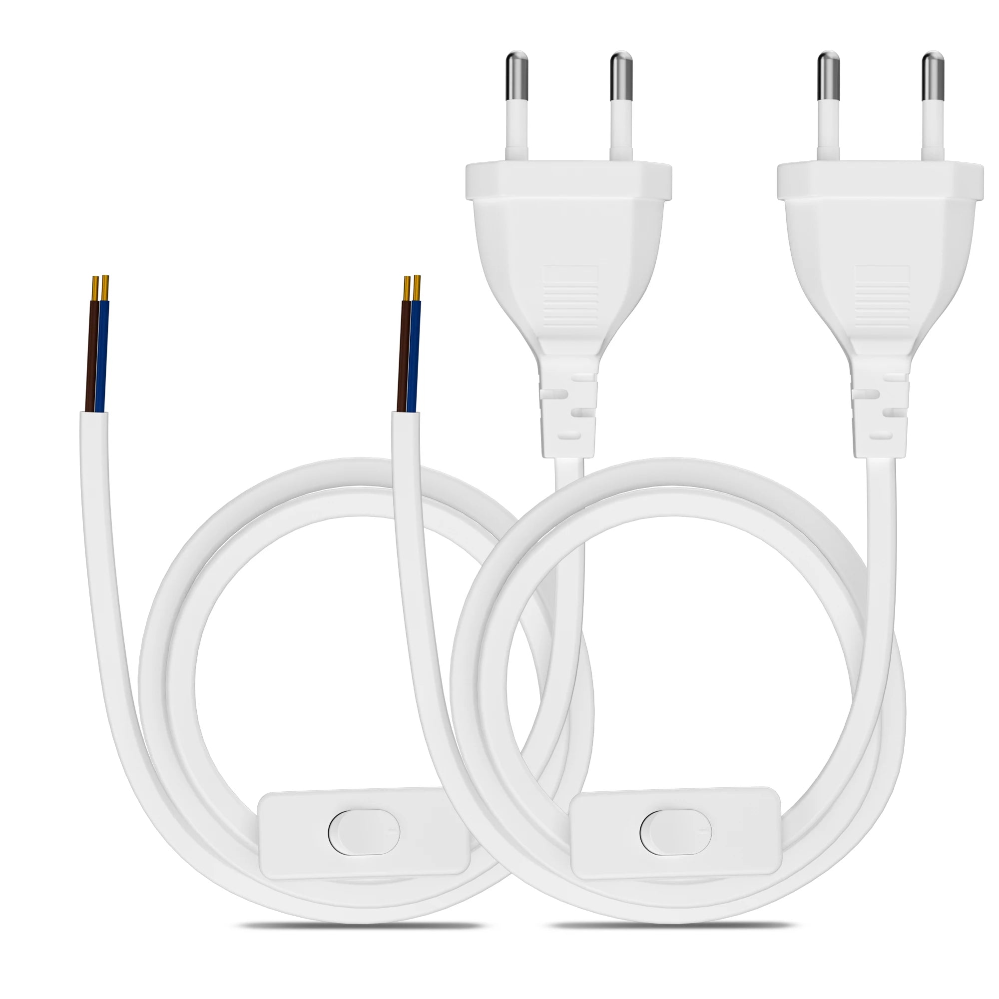 European Standard Power Cord with Switch - 2-Pin DIY Extension Cable - 8