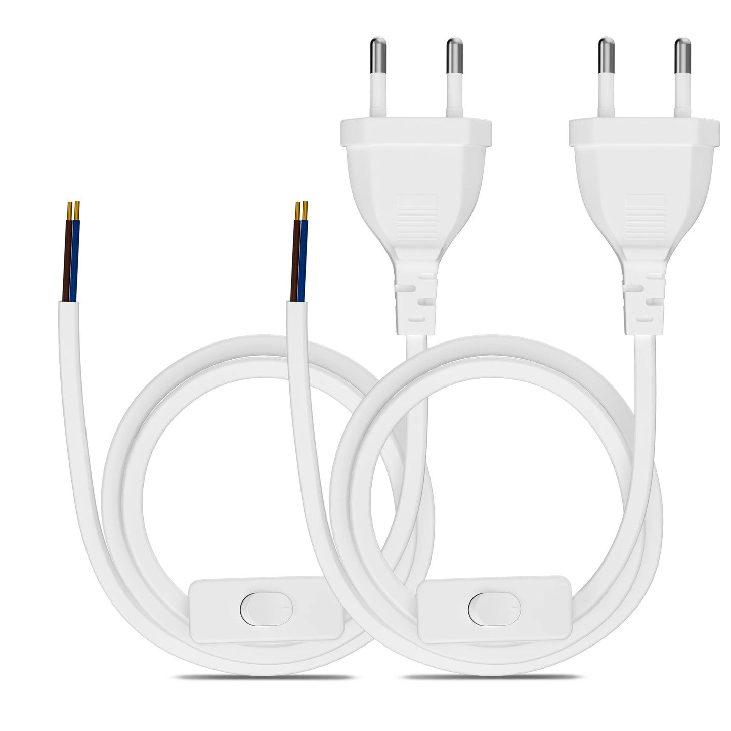 European Standard Power Cord with Switch - 2-Pin DIY Extension Cable