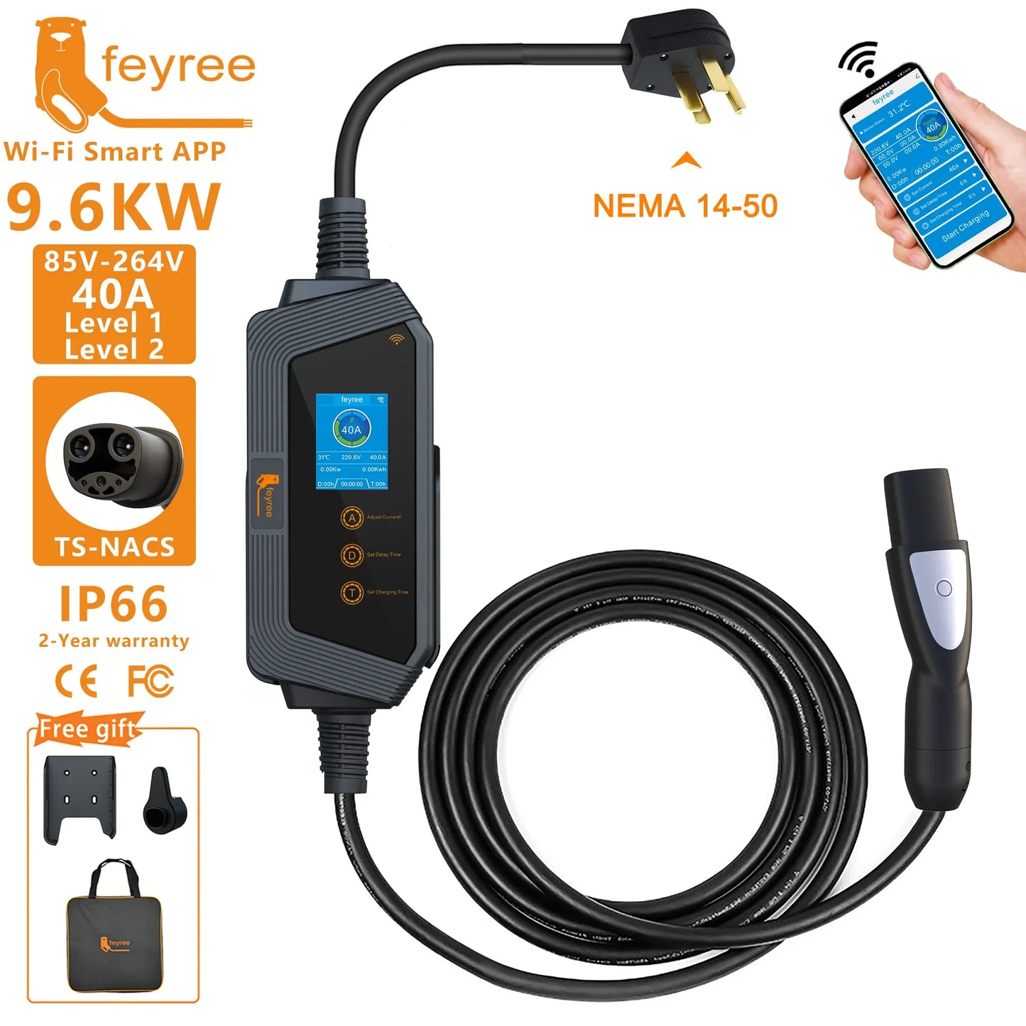 Portable EV Charger for Tesla & NACS - Smart APP Control & Fast Charging