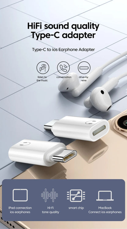 Lightning to USB-C Audio Adapter for iPhone 15 & 16 – Wired Earphone Converter