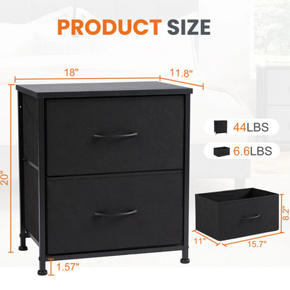 Modern 2-Drawer Nightstand with Fabric Storage Drawers – Bedroom Side Table