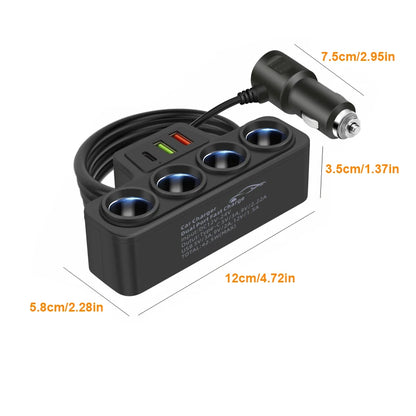 120W Super Fast Car Charger with 4-Port USB C Multi-Device Adapter
