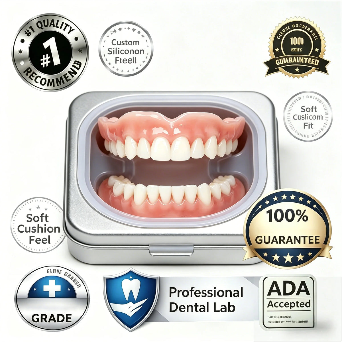 Adjustable Silicone Dentures Set – Natural Comfort Fit Upper & Lower Teeth