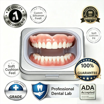 Adjustable Silicone Dentures Set – Natural Comfort Fit Upper & Lower Teeth