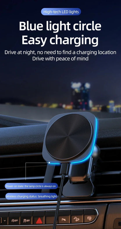 Magnetic Wireless Car Charger & Phone Mount - 15W Fast Charging Station