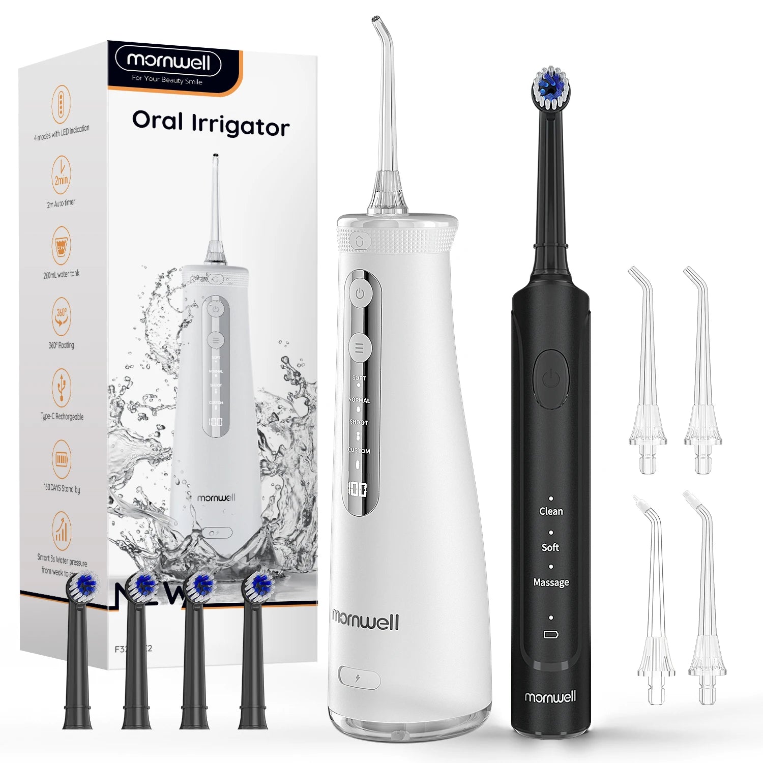2-in-1 Electric Toothbrush and Water Flosser Combo with 4 Replaceable Heads - 20