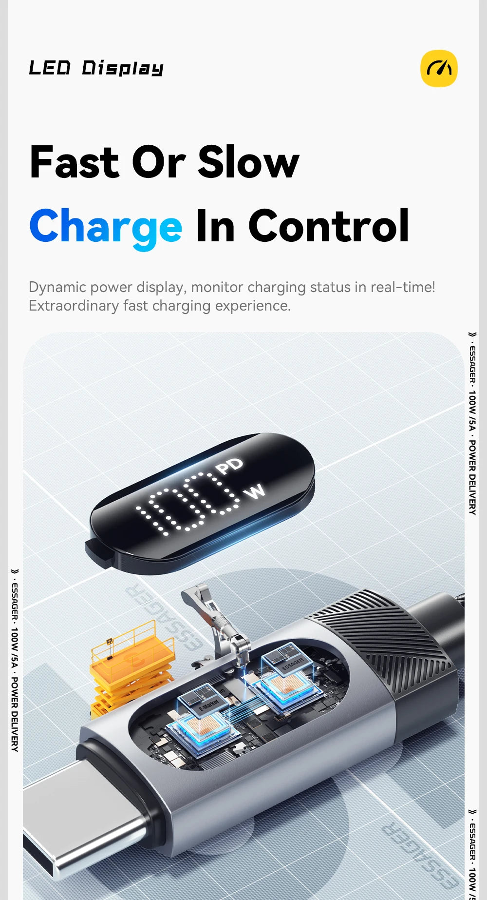 100W PD Fast Charging USB-C Cable with Digital Power Display - 13