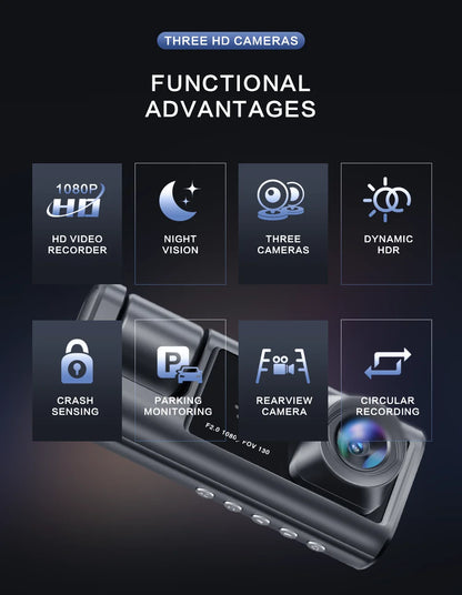 Dual Lens Dash Cam: 1080P HD Car Camera with Night Vision & Loop Recording