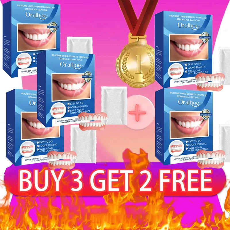 Natural Silicone Cosmetic Dentures - Instant Smile Comfort Fit Teeth Veneers
