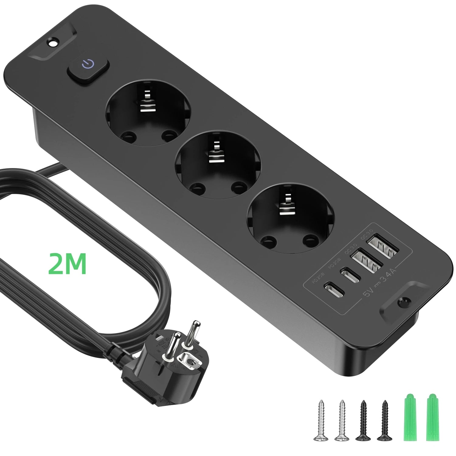 7-in-1 Ultra-Thin Desktop Power Strip with 20W USB-C Fast Charging - 19