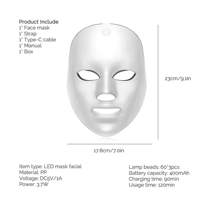 Wireless 7-Color LED Facial Mask for Anti-Aging & Acne - 14