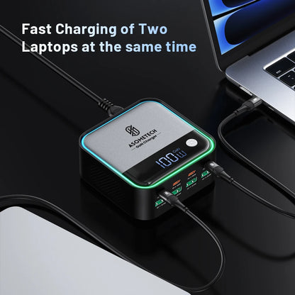 100W GaN 8-Port Desktop USB Charger with LED Digital Display & Lighting