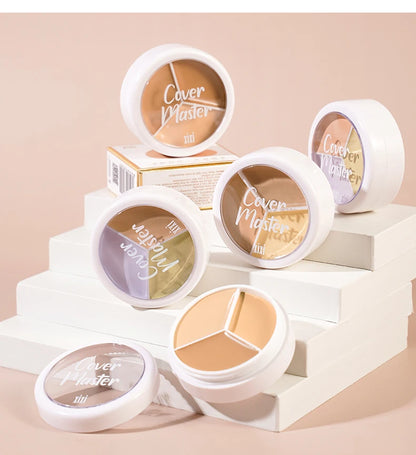 3-Color Cream Concealer Palette for Flawless Skin & Dark Circles