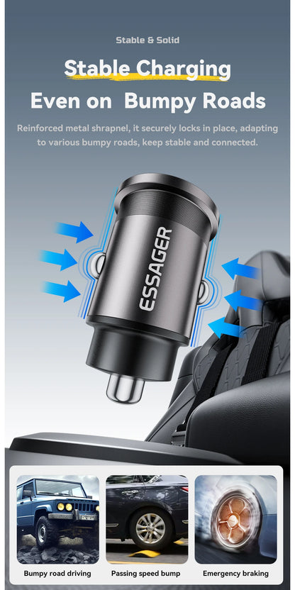45W Dual Port Fast Car Charger - USB-C & USB-A PD Fast Charging Adapter
