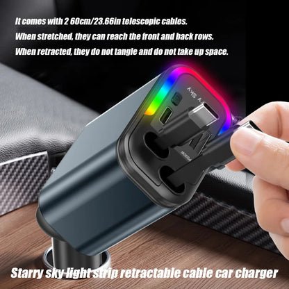 4-in-1 Retractable Car Charger 180W Fast Charging Adapter for All Phones