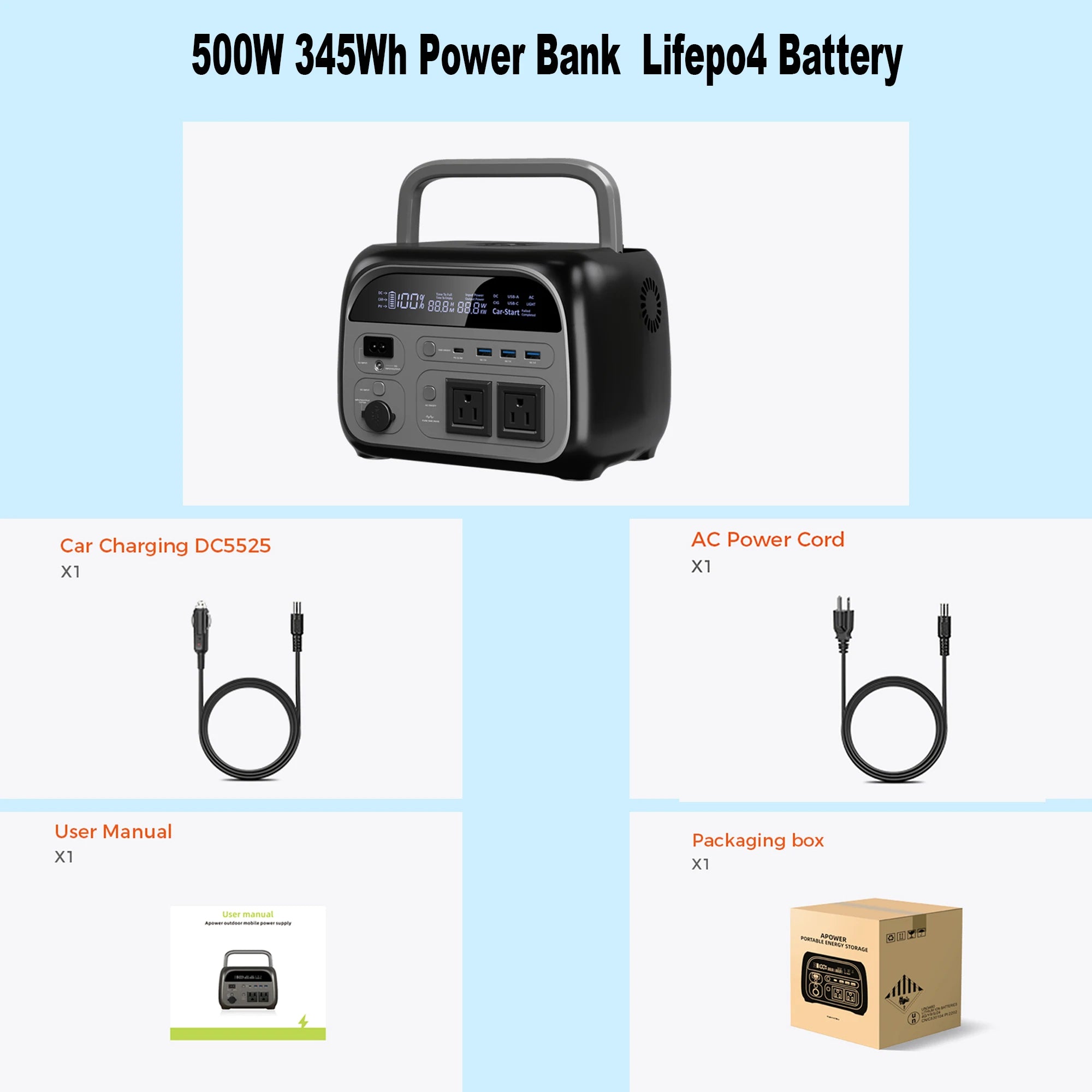 500W Portable Power Station 346Wh LiFePO4 Battery Solar Generator - 26