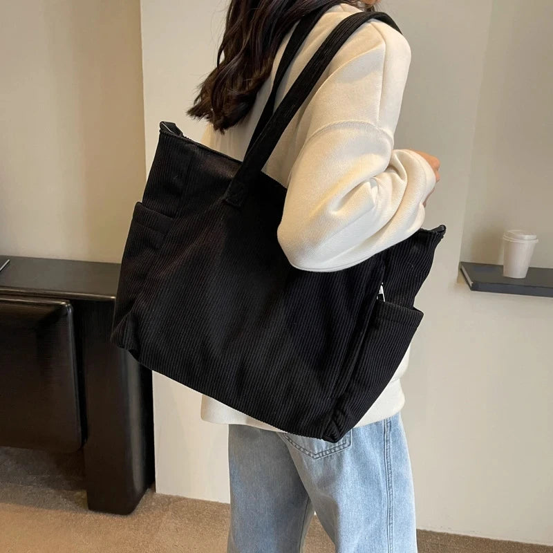 Striped Corduroy Tote